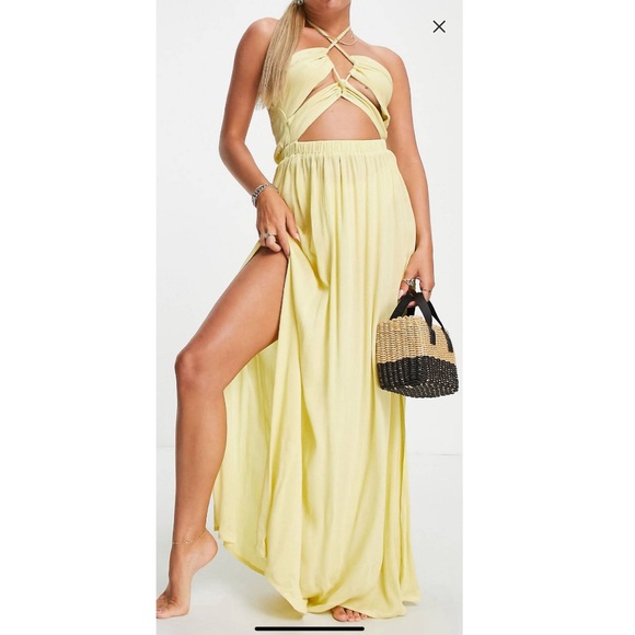 ASOS Design Cut out maxi beach dress in Yellow - Picture 3 of 7